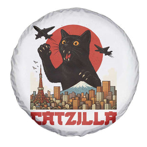 Catzilla Spare Tire Cover Funny Giant Cat Monster Roaring Tokyo Japan TS12 Print Your Wear