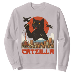 Catzilla Sweatshirt Funny Giant Cat Monster Roaring Tokyo Japan TS12 Ice Gray Print Your Wear