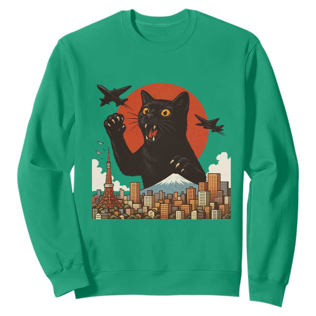 Funny Giant Cat Monster Roaring Tokyo Japan Sweatshirt TS12 Irish Green Print Your Wear