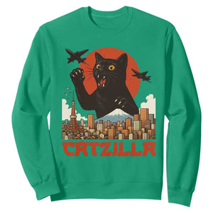 Catzilla Sweatshirt Funny Giant Cat Monster Roaring Tokyo Japan TS12 Irish Green Print Your Wear