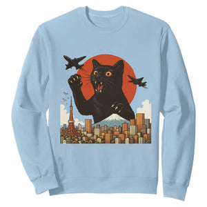 Funny Giant Cat Monster Roaring Tokyo Japan Sweatshirt TS12 Light Blue Print Your Wear