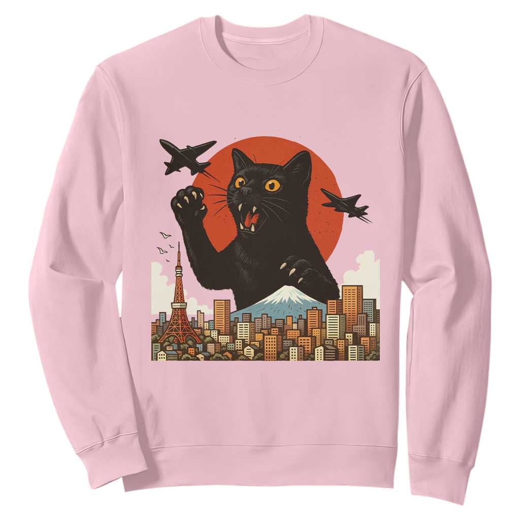 Funny Giant Cat Monster Roaring Tokyo Japan Sweatshirt TS12 Light Pink Print Your Wear