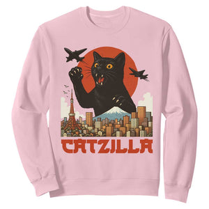 Catzilla Sweatshirt Funny Giant Cat Monster Roaring Tokyo Japan TS12 Light Pink Print Your Wear