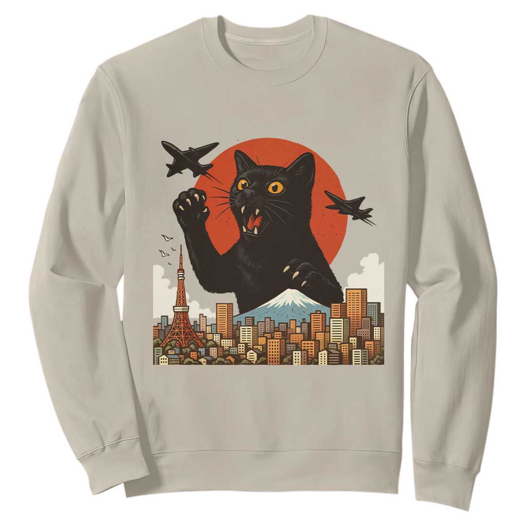 Funny Giant Cat Monster Roaring Tokyo Japan Sweatshirt TS12 Sand Print Your Wear