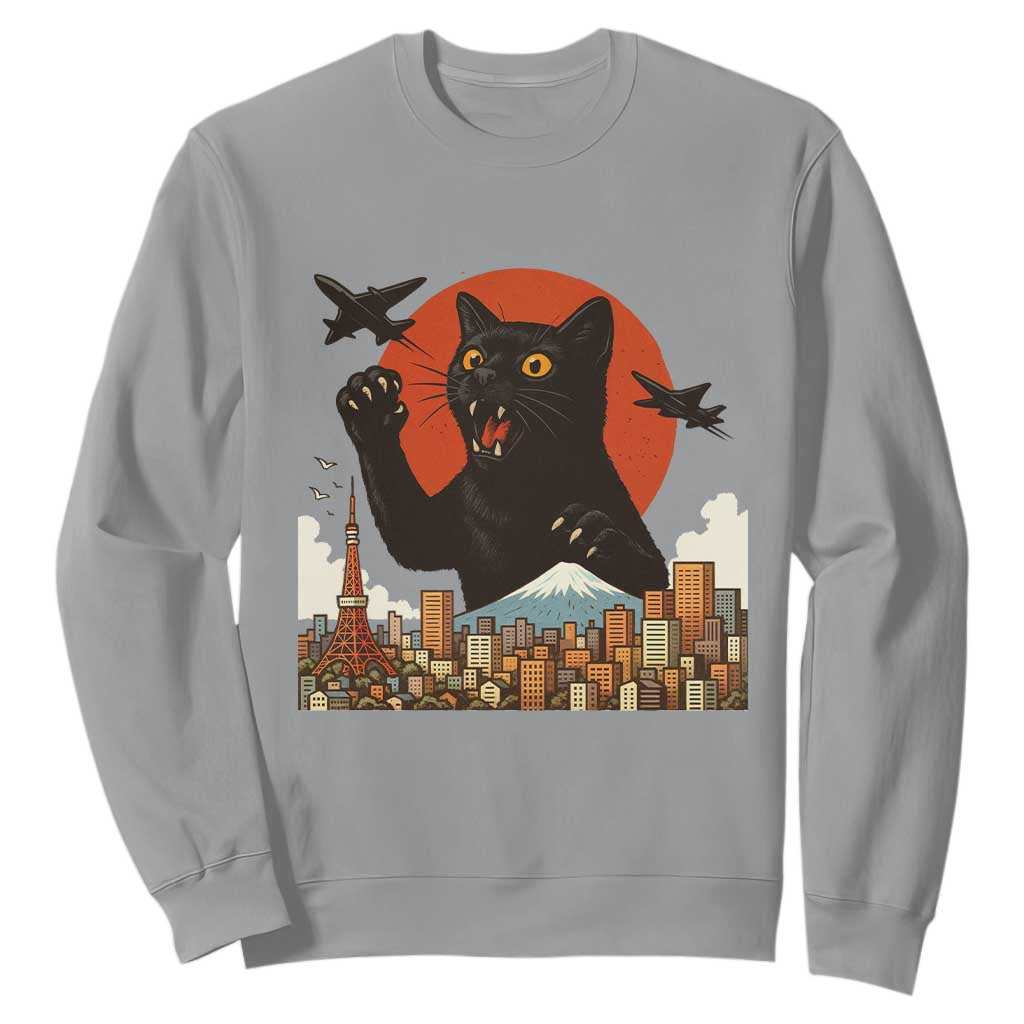 Funny Giant Cat Monster Roaring Tokyo Japan Sweatshirt TS12 Sport Gray Print Your Wear
