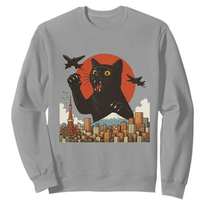 Funny Giant Cat Monster Roaring Tokyo Japan Sweatshirt TS12 Sport Gray Print Your Wear