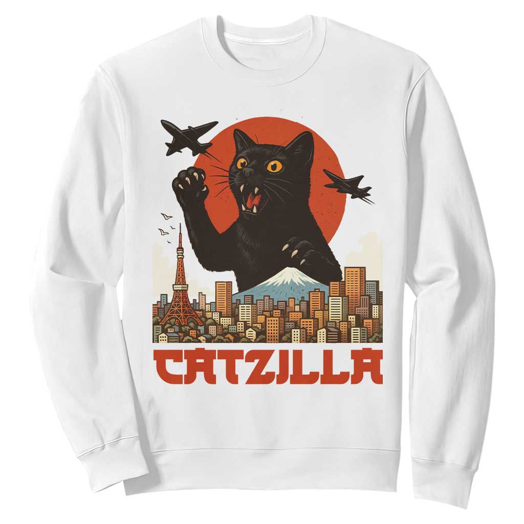 Catzilla Sweatshirt Funny Giant Cat Monster Roaring Tokyo Japan TS12 White Print Your Wear