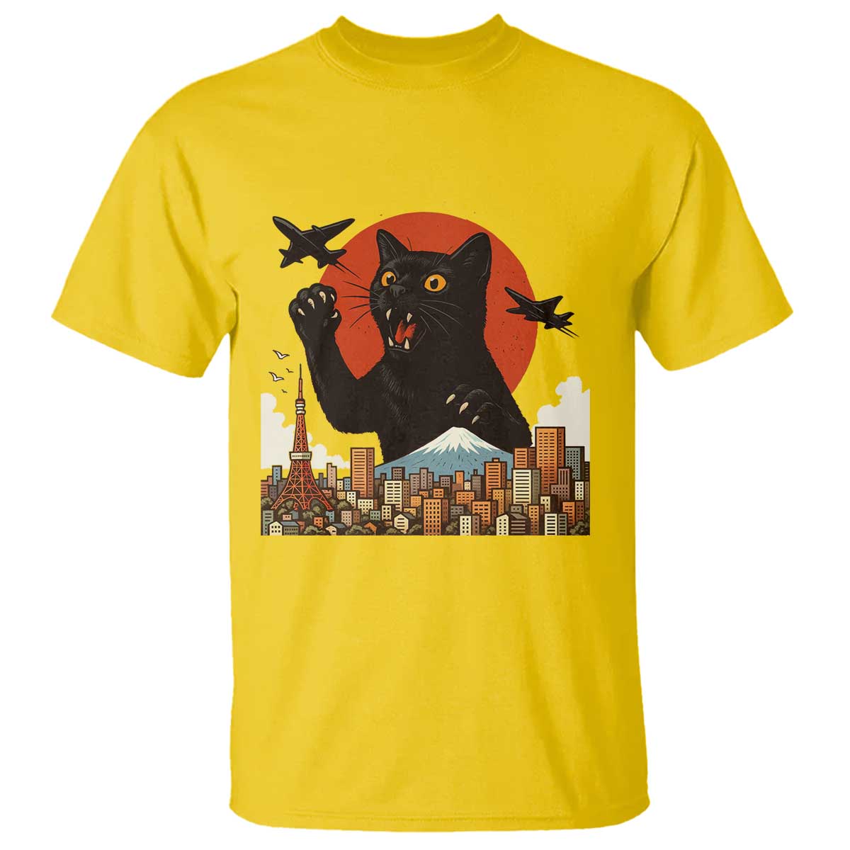 Funny Giant Cat Monster Roaring Tokyo Japan T Shirt TS12 Daisy Print Your Wear