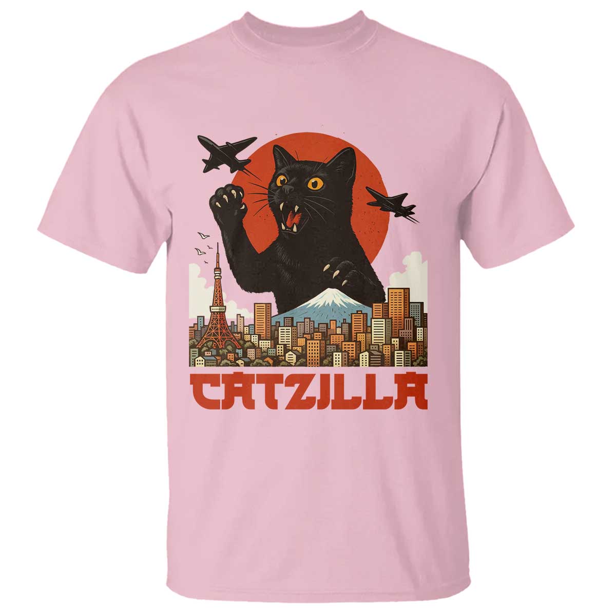 Catzilla T Shirt Funny Giant Cat Monster Roaring Tokyo Japan TS12 Light Pink Print Your Wear