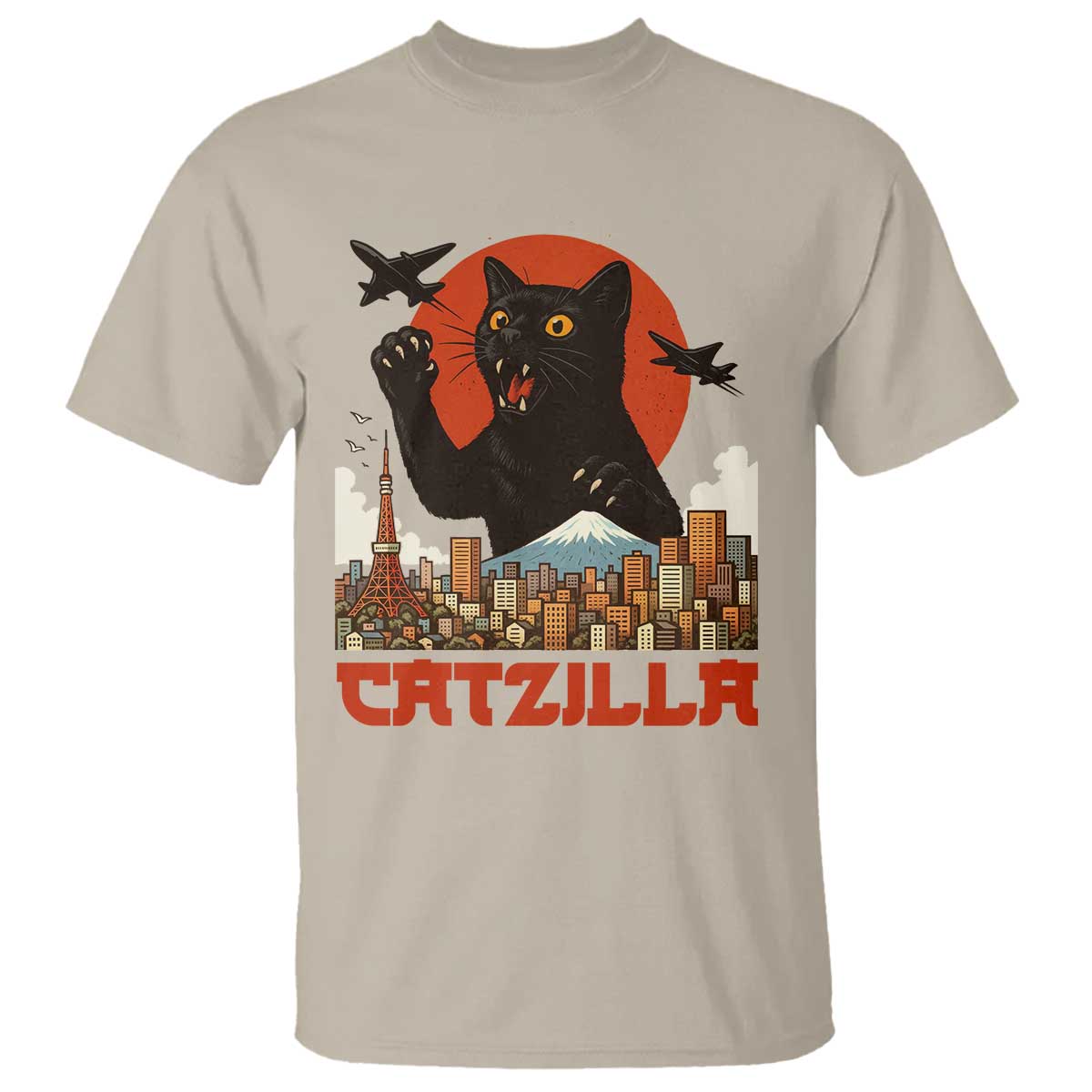 Catzilla T Shirt Funny Giant Cat Monster Roaring Tokyo Japan TS12 Sand Print Your Wear