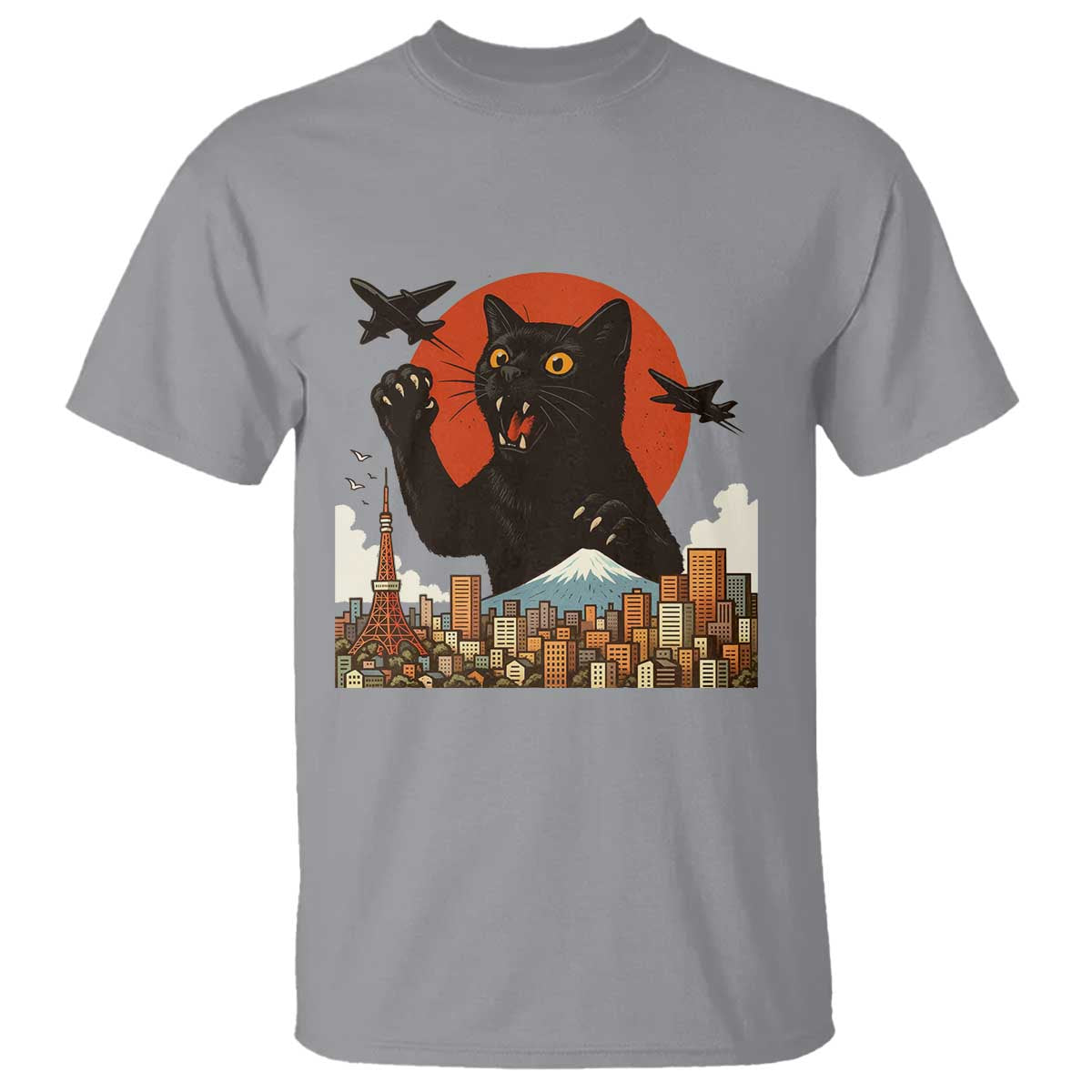 Funny Giant Cat Monster Roaring Tokyo Japan T Shirt TS12 Sport Gray Print Your Wear