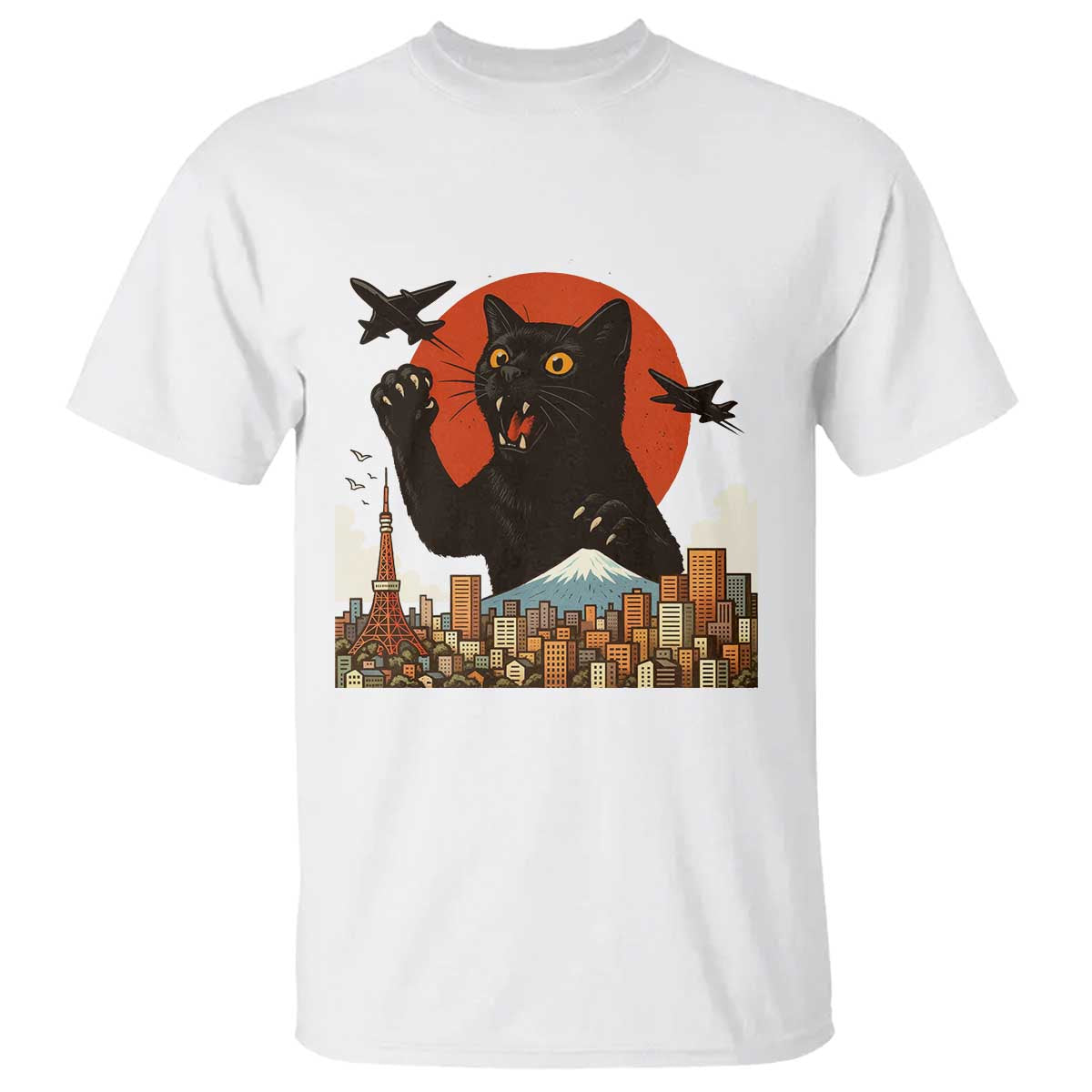 Funny Giant Cat Monster Roaring Tokyo Japan T Shirt TS12 White Print Your Wear