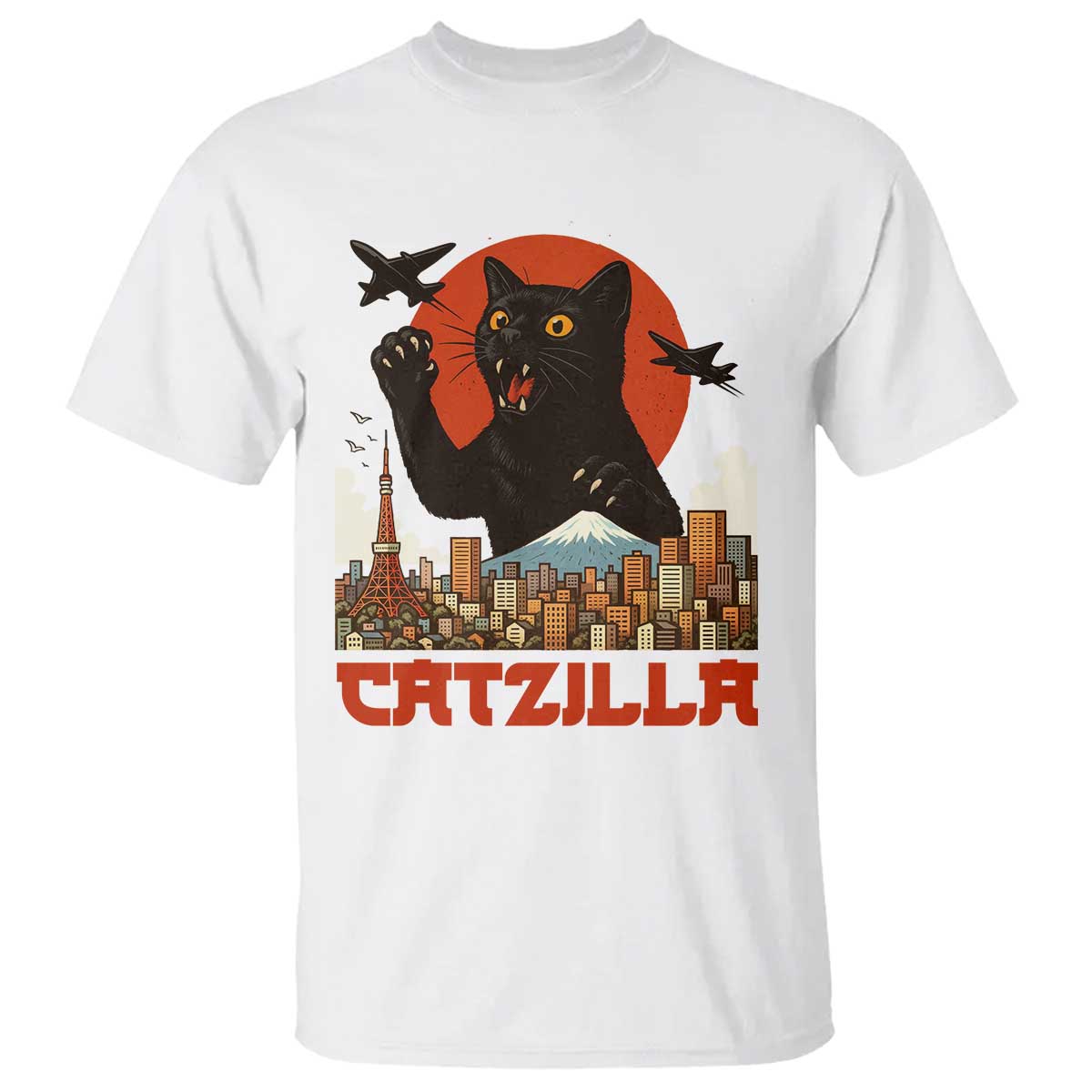 Catzilla T Shirt Funny Giant Cat Monster Roaring Tokyo Japan TS12 White Print Your Wear