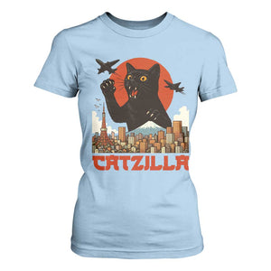Catzilla T Shirt For Women Funny Giant Cat Monster Roaring Tokyo Japan TS12 Light Blue Print Your Wear