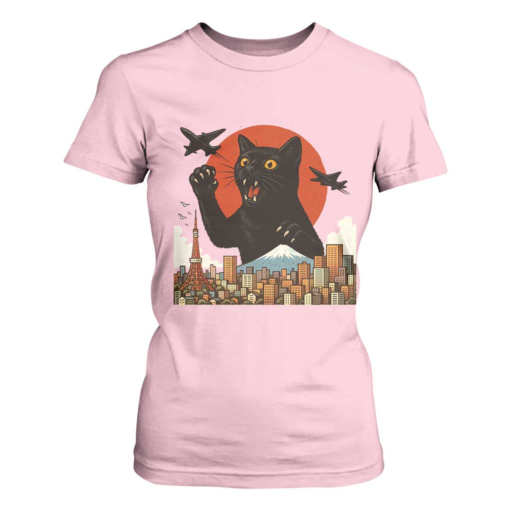 Funny Giant Cat Monster Roaring Tokyo Japan T Shirt For Women TS12 Light Pink Print Your Wear