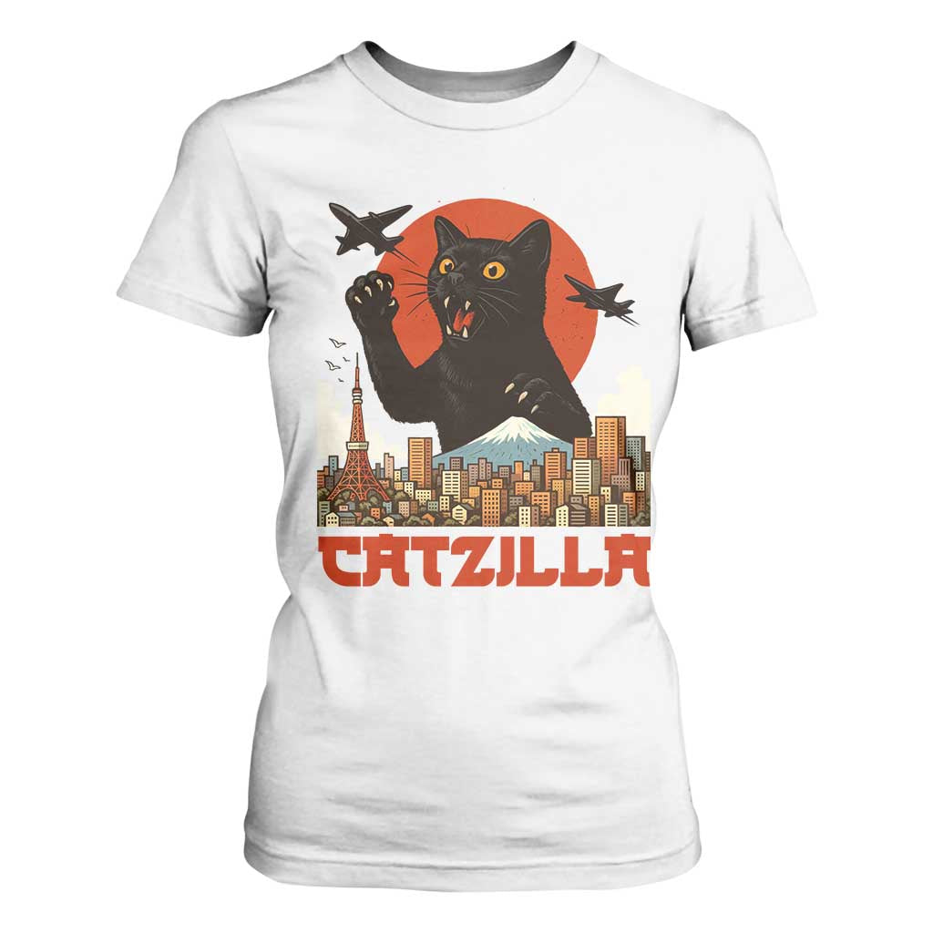 Catzilla T Shirt For Women Funny Giant Cat Monster Roaring Tokyo Japan TS12 White Print Your Wear
