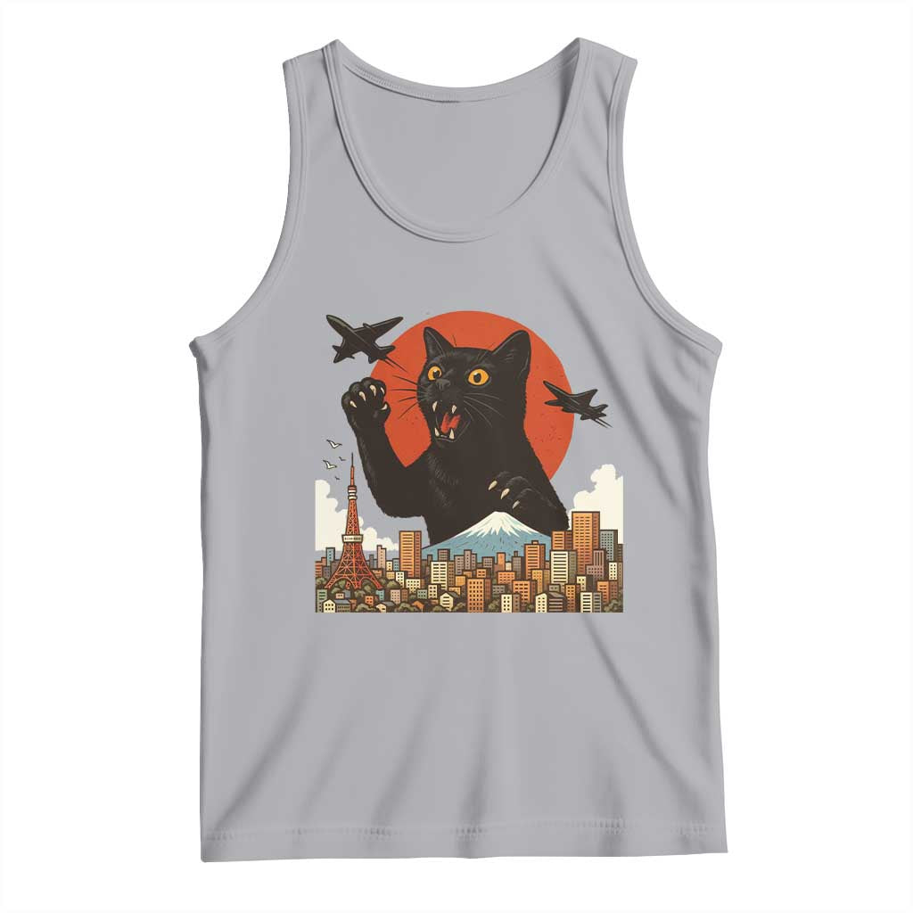 Funny Giant Cat Monster Roaring Tokyo Japan Tank Top TS12 Athletic Heather Print Your Wear