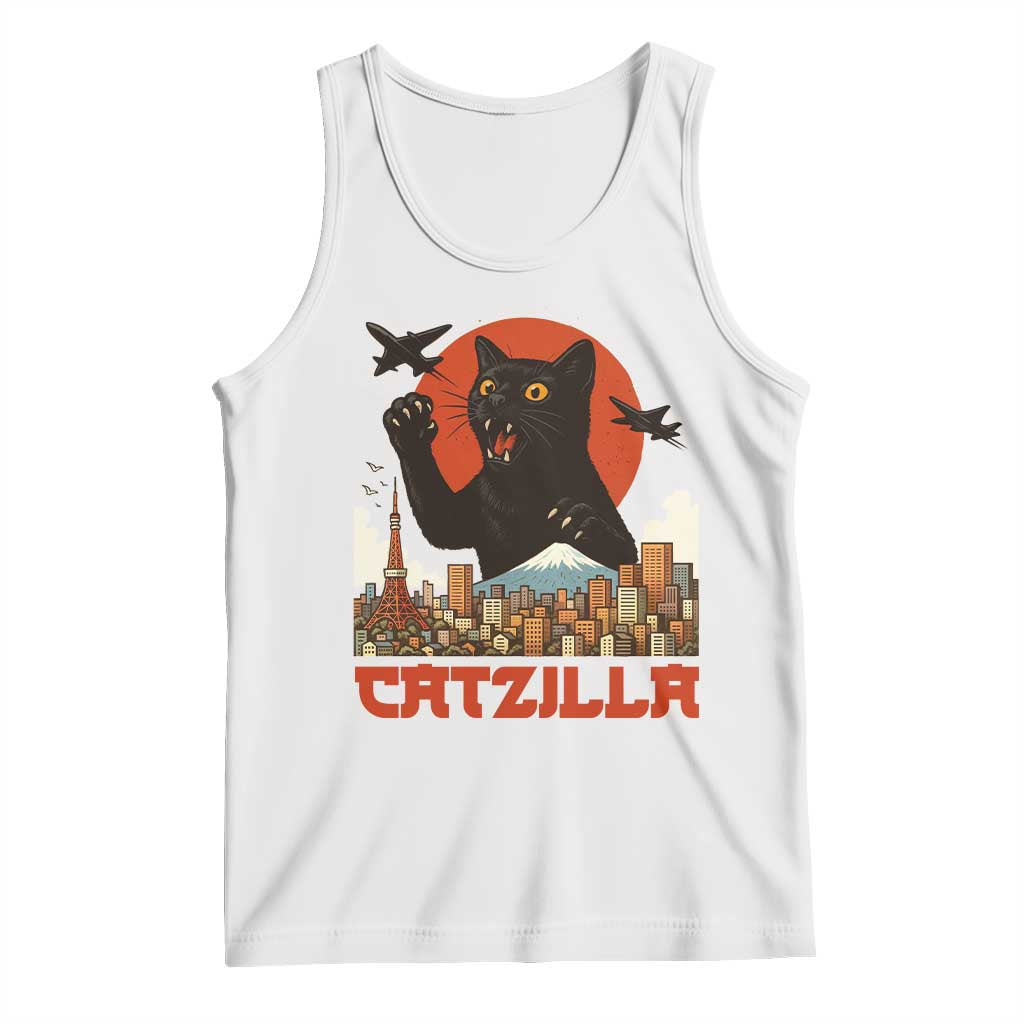Catzilla Tank Top Funny Giant Cat Monster Roaring Tokyo Japan TS12 White Print Your Wear