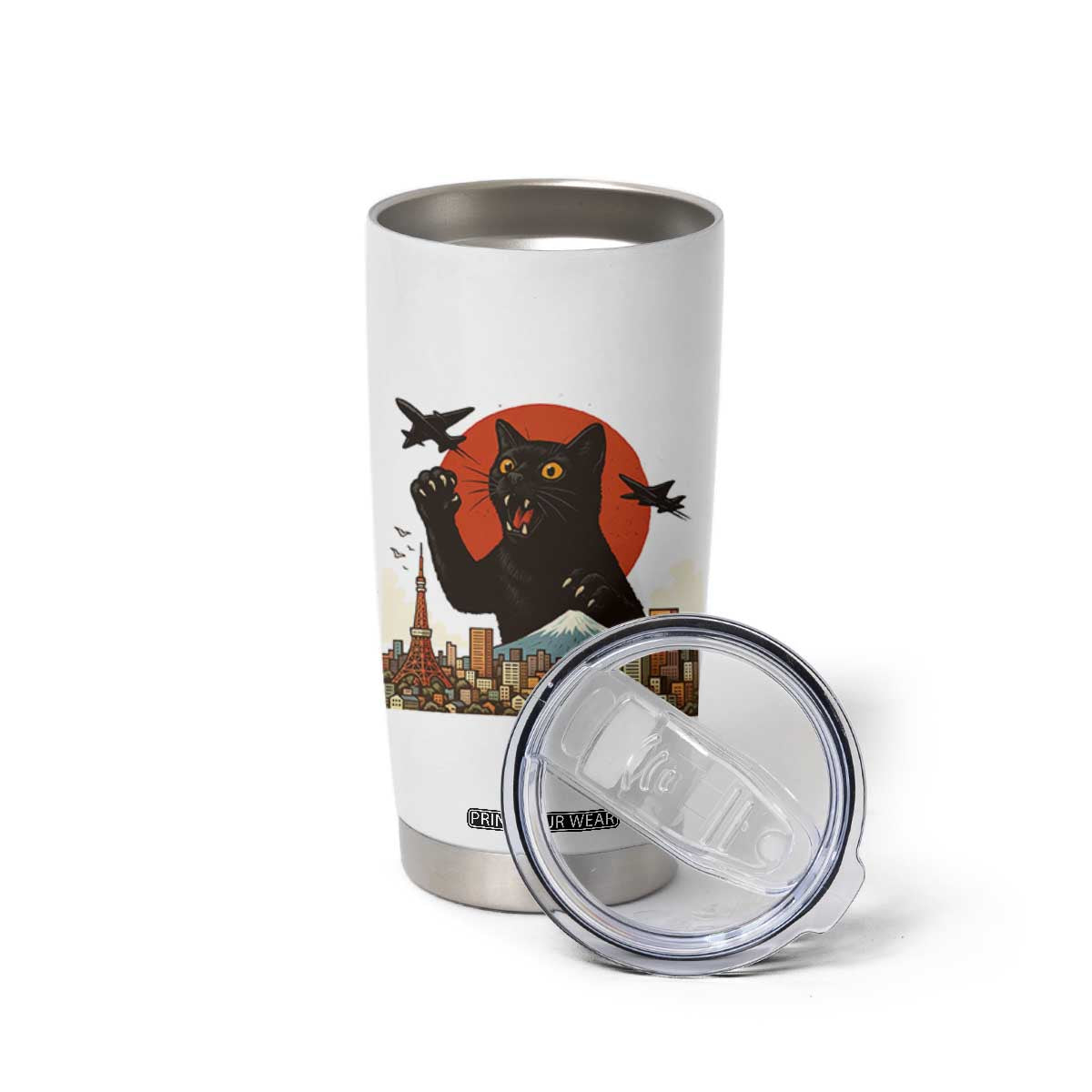 Funny Giant Cat Monster Roaring Tokyo Japan Tumbler Cup TS12 Print Your Wear