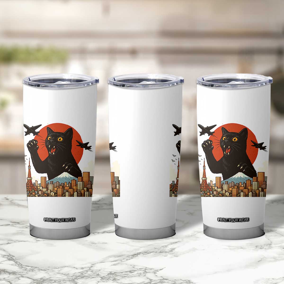 Funny Giant Cat Monster Roaring Tokyo Japan Tumbler Cup TS12 Print Your Wear