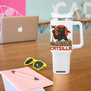 Catzilla Tumbler With Handle Funny Giant Cat Monster Roaring Tokyo Japan TS12 Print Your Wear