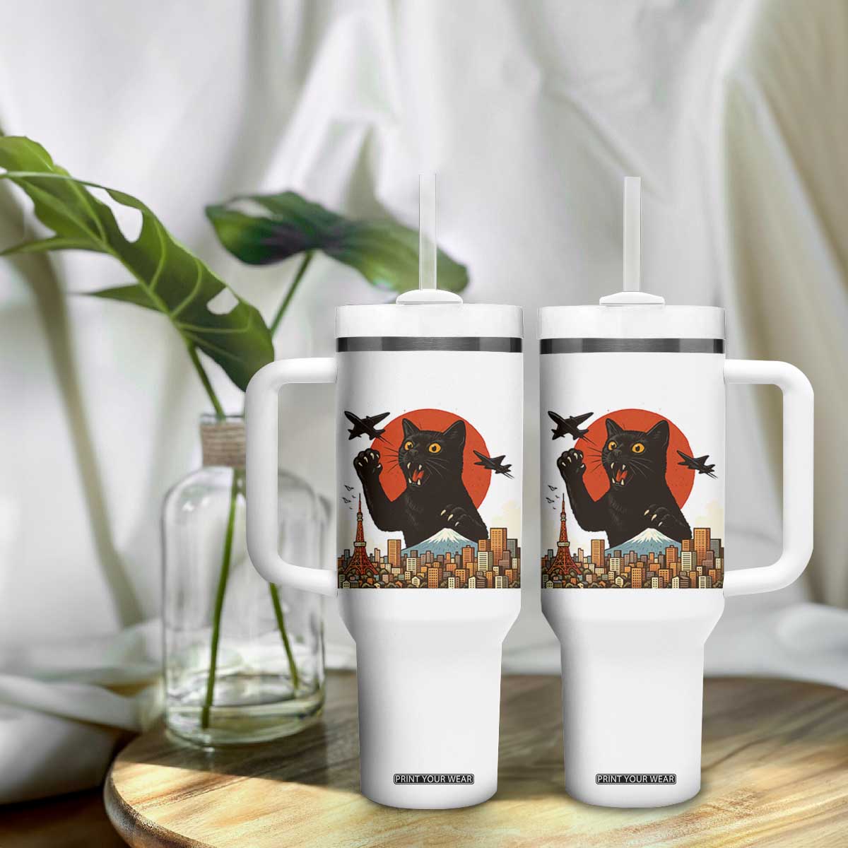 Funny Giant Cat Monster Roaring Tokyo Japan Tumbler With Handle TS12 Print Your Wear