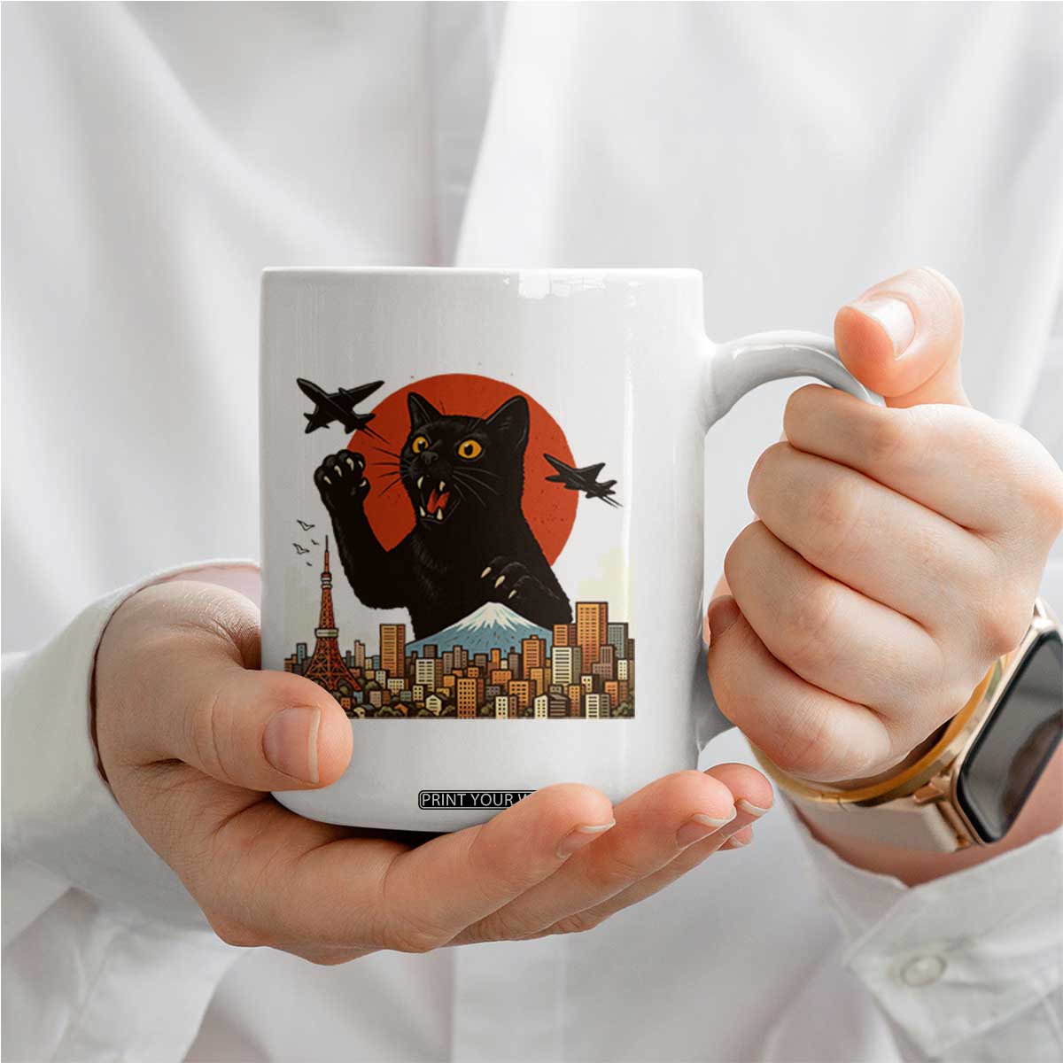 Funny Giant Cat Monster Roaring Tokyo Japan Coffee Mug TS12 Print Your Wear