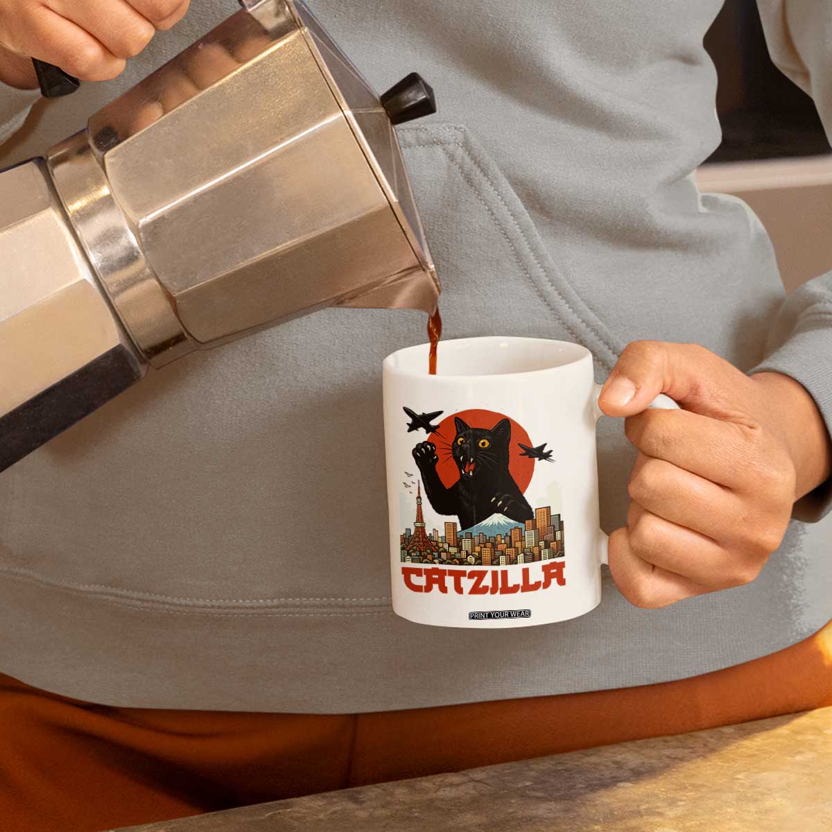 Catzilla Coffee Mug Funny Giant Cat Monster Roaring Tokyo Japan TS12 Print Your Wear