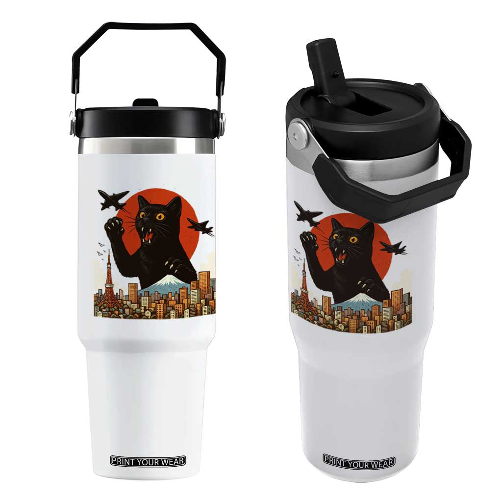 Funny Giant Cat Monster Roaring Tokyo Japan Flip Straw Tumbler TS12 One Size: 30 oz White Print Your Wear