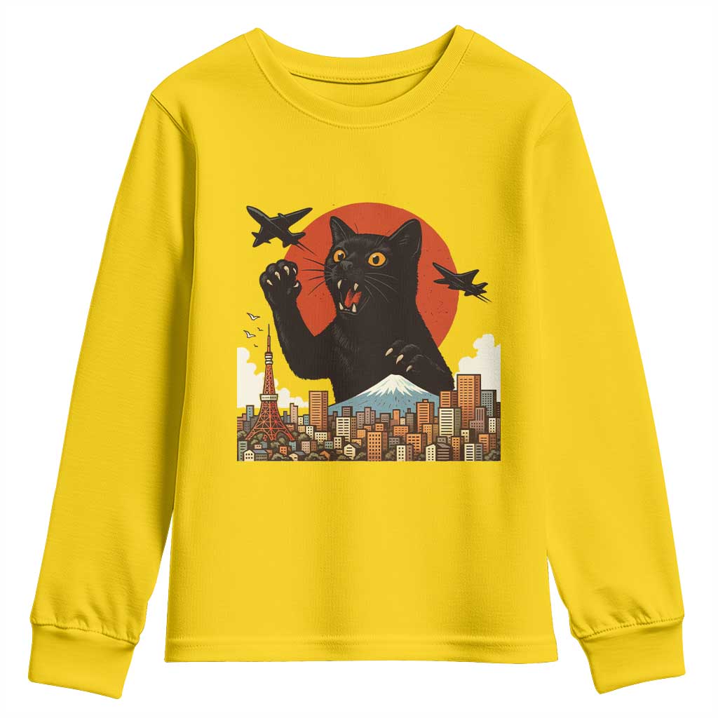 Funny Giant Cat Monster Roaring Tokyo Japan Youth Sweatshirt TS12 Daisy Print Your Wear