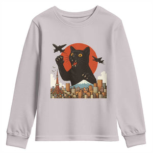 Funny Giant Cat Monster Roaring Tokyo Japan Youth Sweatshirt TS12 Ice Gray Print Your Wear