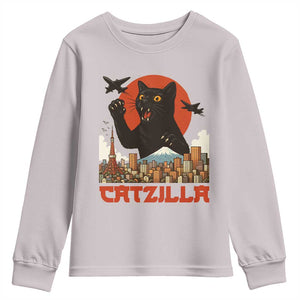 Catzilla Youth Sweatshirt Funny Giant Cat Monster Roaring Tokyo Japan TS12 Ice Gray Print Your Wear