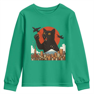Funny Giant Cat Monster Roaring Tokyo Japan Youth Sweatshirt TS12 Irish Green Print Your Wear