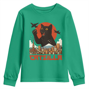 Catzilla Youth Sweatshirt Funny Giant Cat Monster Roaring Tokyo Japan TS12 Irish Green Print Your Wear