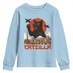 Catzilla Youth Sweatshirt Funny Giant Cat Monster Roaring Tokyo Japan TS12 Light Blue Print Your Wear