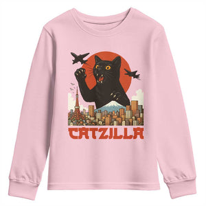 Catzilla Youth Sweatshirt Funny Giant Cat Monster Roaring Tokyo Japan TS12 Light Pink Print Your Wear