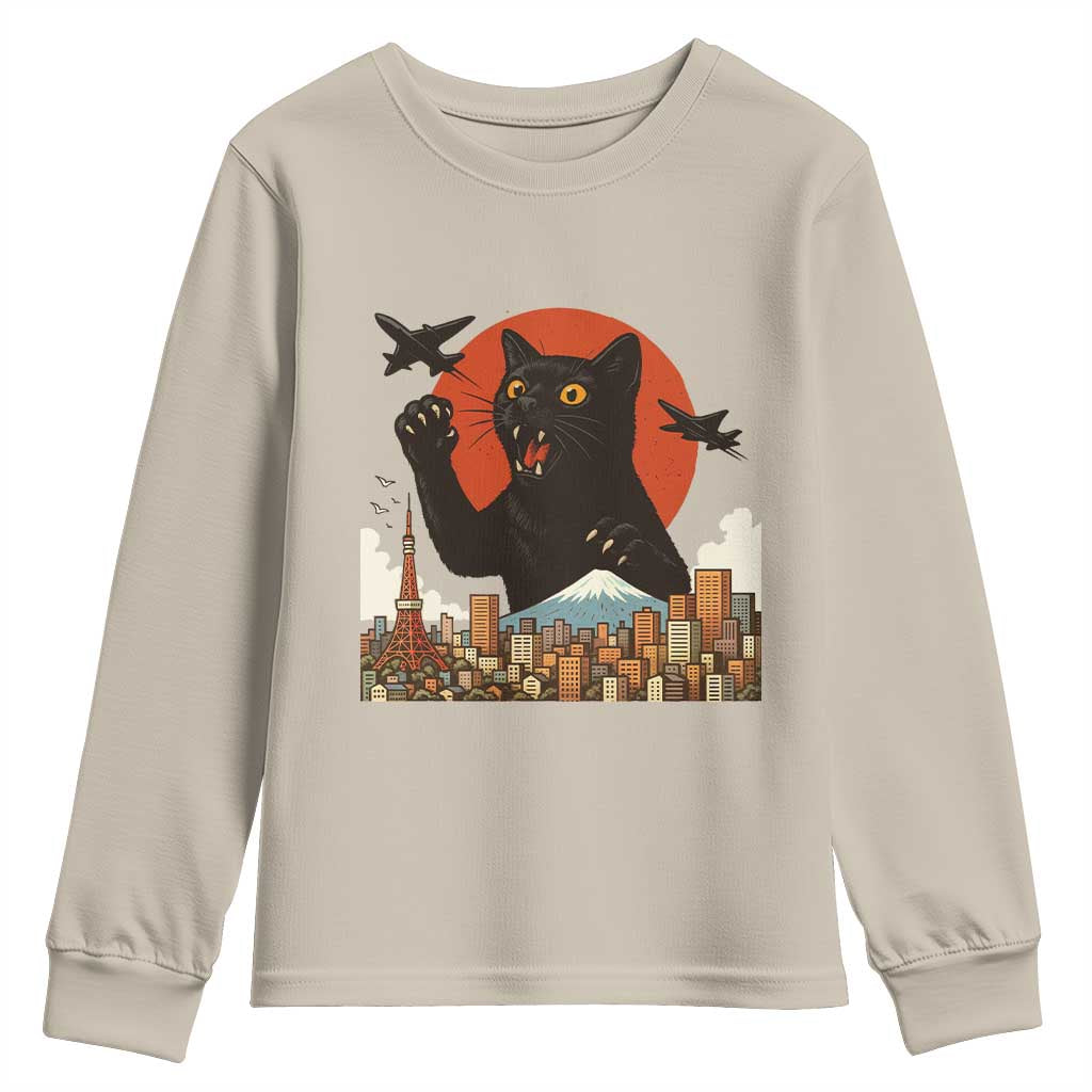 Funny Giant Cat Monster Roaring Tokyo Japan Youth Sweatshirt TS12 Sand Print Your Wear