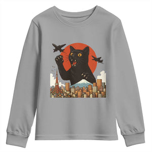 Funny Giant Cat Monster Roaring Tokyo Japan Youth Sweatshirt TS12 Sport Gray Print Your Wear