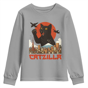 Catzilla Youth Sweatshirt Funny Giant Cat Monster Roaring Tokyo Japan TS12 Sport Gray Print Your Wear