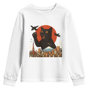 Funny Giant Cat Monster Roaring Tokyo Japan Youth Sweatshirt TS12 White Print Your Wear