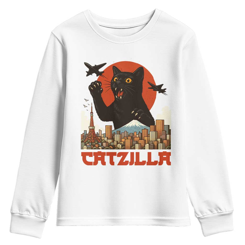 Catzilla Youth Sweatshirt Funny Giant Cat Monster Roaring Tokyo Japan TS12 White Print Your Wear