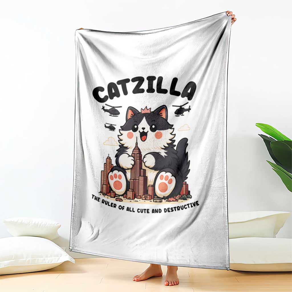 Cute Catzilla Throw Blanket The Ruler Of All Cute And Destructive Funny TS12 Print Your Wear