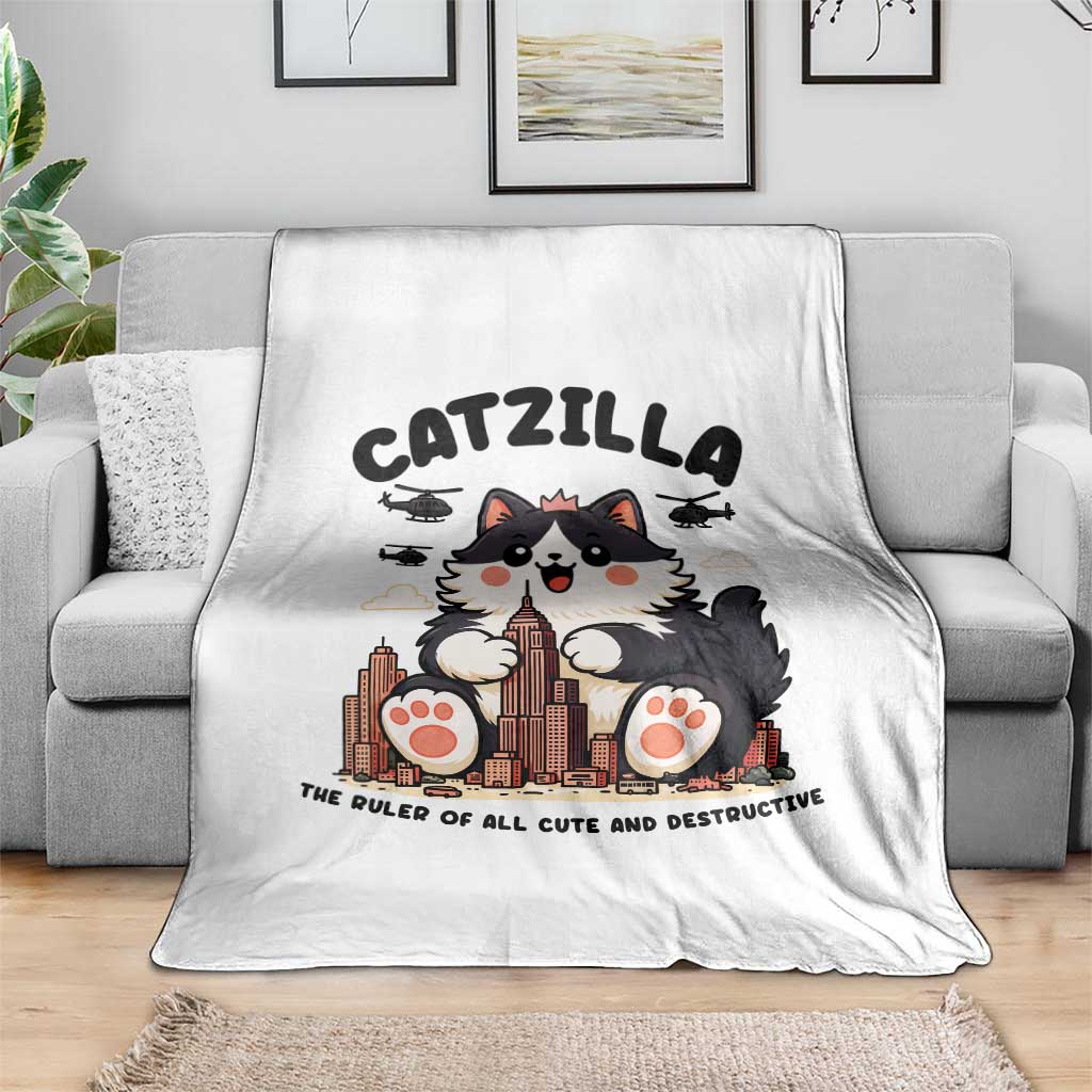 Cute Catzilla Throw Blanket The Ruler Of All Cute And Destructive Funny TS12 Print Your Wear