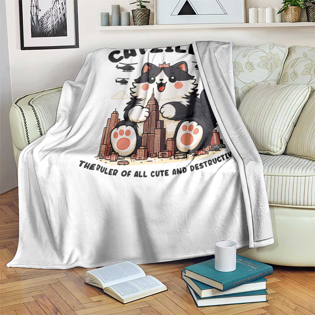 Cute Catzilla Throw Blanket The Ruler Of All Cute And Destructive Funny TS12 Print Your Wear