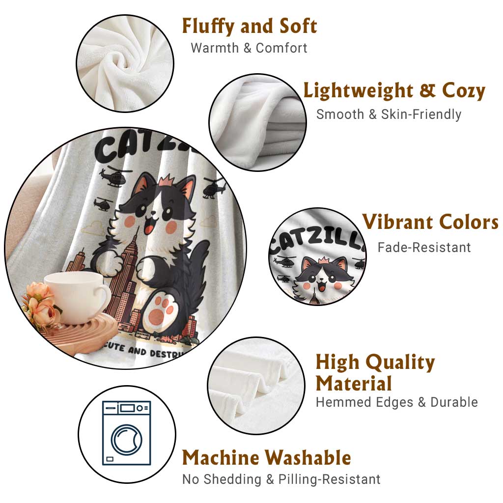 Cute Catzilla Throw Blanket The Ruler Of All Cute And Destructive Funny TS12 Print Your Wear