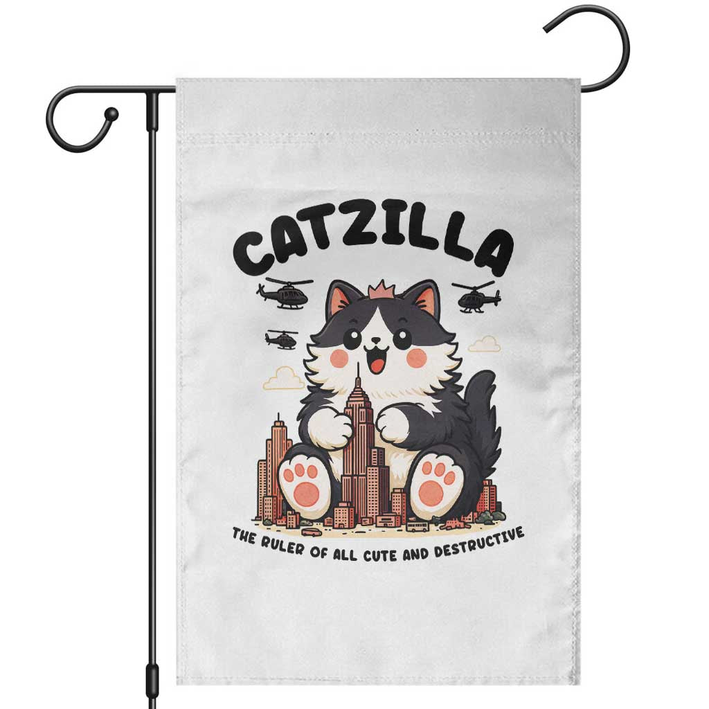 Cute Catzilla Garden Flag The Ruler Of All Cute And Destructive Funny TS12 White Print Your Wear