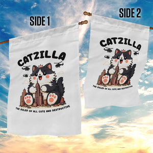 Cute Catzilla Garden Flag The Ruler Of All Cute And Destructive Funny TS12 Print Your Wear