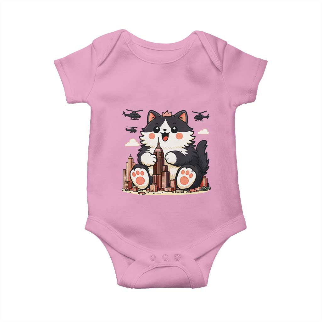Funny Giant Cat Monster Invades City Baby Onesie Cat Lover Gift TS12 Light Pink Print Your Wear