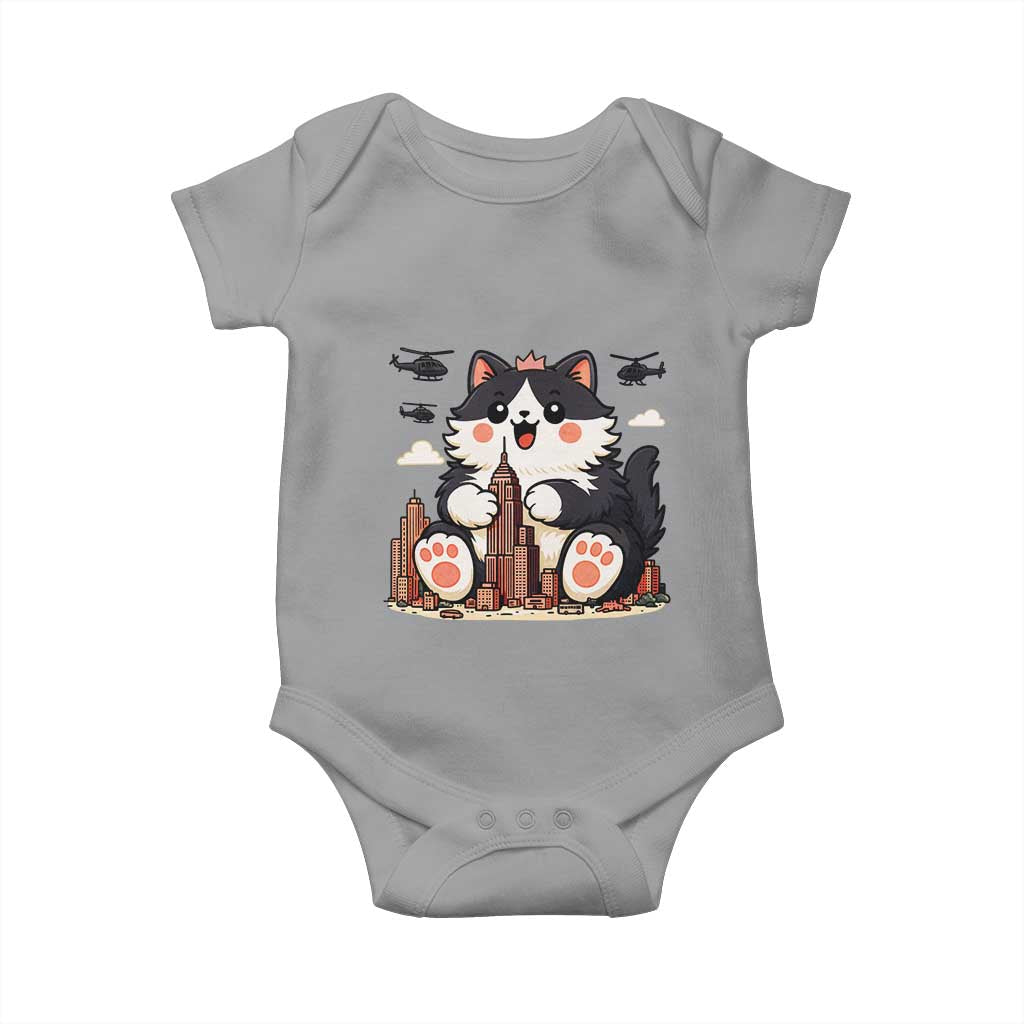 Funny Giant Cat Monster Invades City Baby Onesie Cat Lover Gift TS12 Sport Gray Print Your Wear