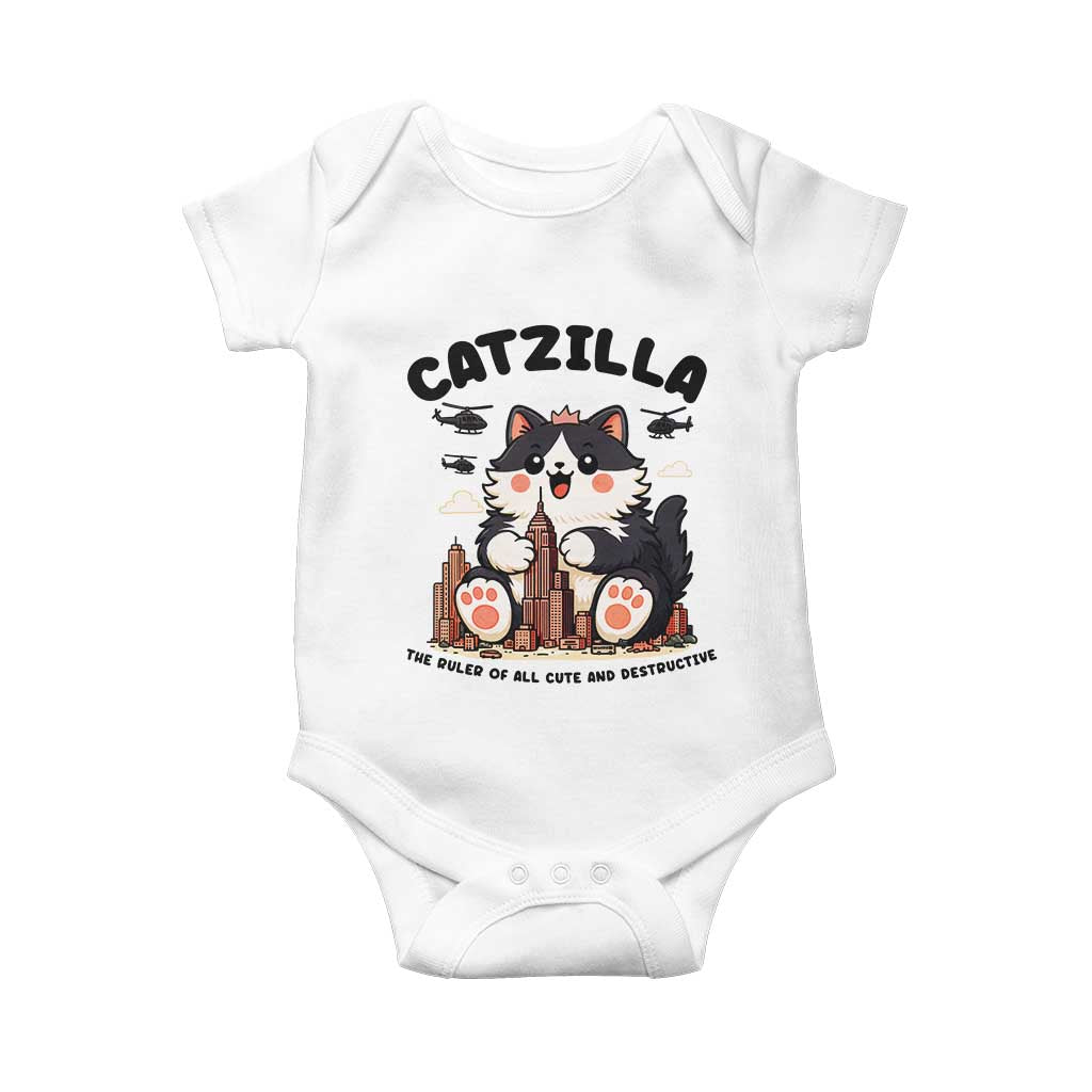 Cute Catzilla Baby Onesie The Ruler Of All Cute And Destructive Funny TS12 White Print Your Wear